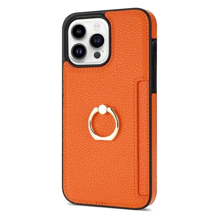 For iPhone 16 Pro Max Kickstand Case PU+TPU Card Holder Phone Cover