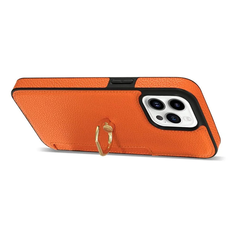 For iPhone 16 Pro Max Kickstand Case PU+TPU Card Holder Phone Cover