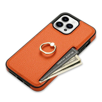 For iPhone 16 Pro Max Kickstand Case PU+TPU Card Holder Phone Cover