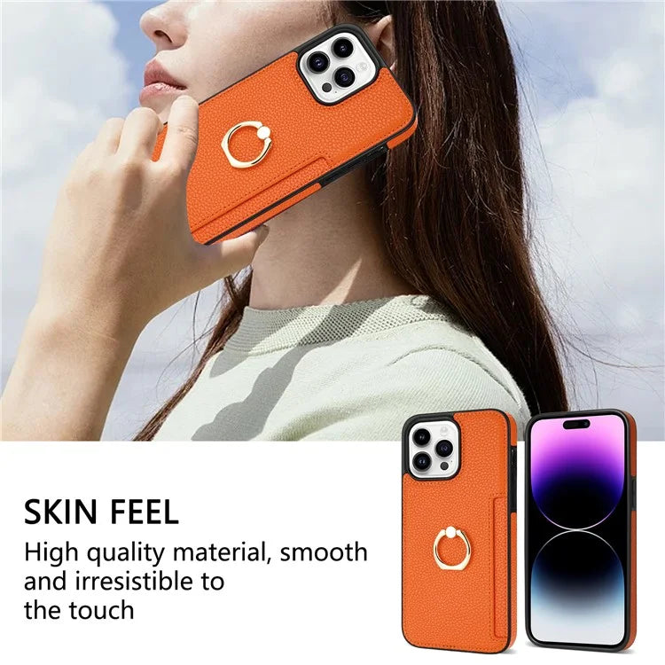 For iPhone 16 Pro Max Kickstand Case PU+TPU Card Holder Phone Cover