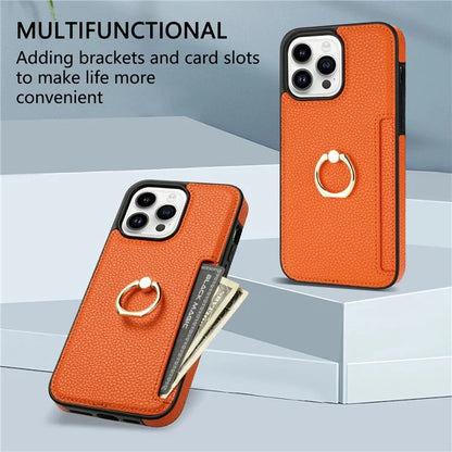 For iPhone 16 Pro Max Kickstand Case PU+TPU Card Holder Phone Cover