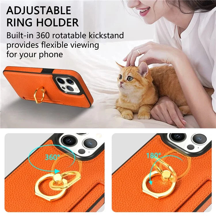 For iPhone 16 Pro Max Kickstand Case PU+TPU Card Holder Phone Cover