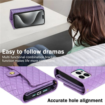 BKS-002 For iPhone 16 Pro Max Stand Case PU Leather Wallet Purse Phone Cover with Shoulder Strap