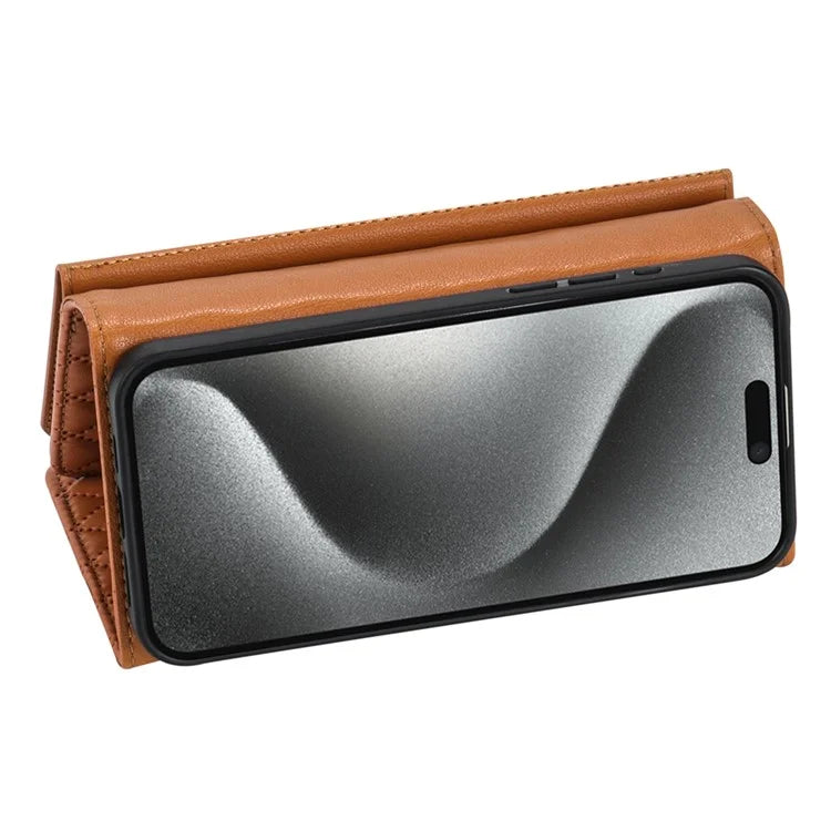 BKS-002 For iPhone 16 Pro Max Stand Case PU Leather Wallet Purse Phone Cover with Shoulder Strap