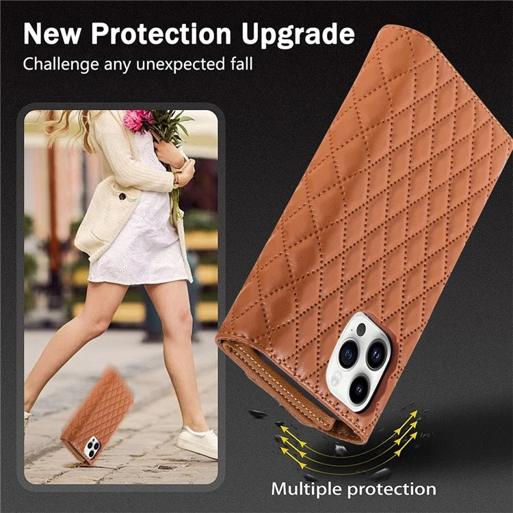 BKS-002 For iPhone 16 Pro Max Stand Case PU Leather Wallet Purse Phone Cover with Shoulder Strap