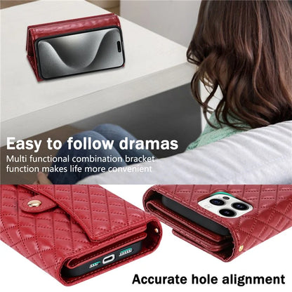 BKS-002 For iPhone 16 Pro Max Stand Case PU Leather Wallet Purse Phone Cover with Shoulder Strap