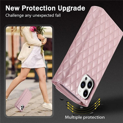BKS-002 For iPhone 16 Pro Max Stand Case PU Leather Wallet Purse Phone Cover with Shoulder Strap