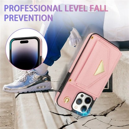 For iPhone 16 Pro Max Case Card Slots PU+TPU Cell Phone Cover with Long Strap