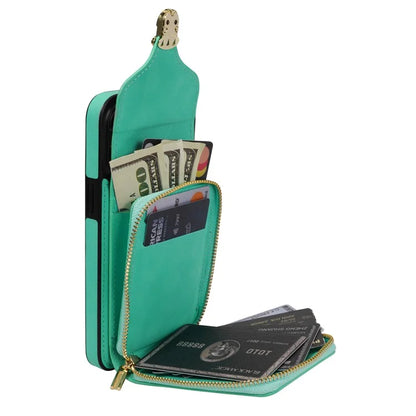 For iPhone 16 Pro Max Wallet Case Card Slots PU+TPU Phone Cover with Strap
