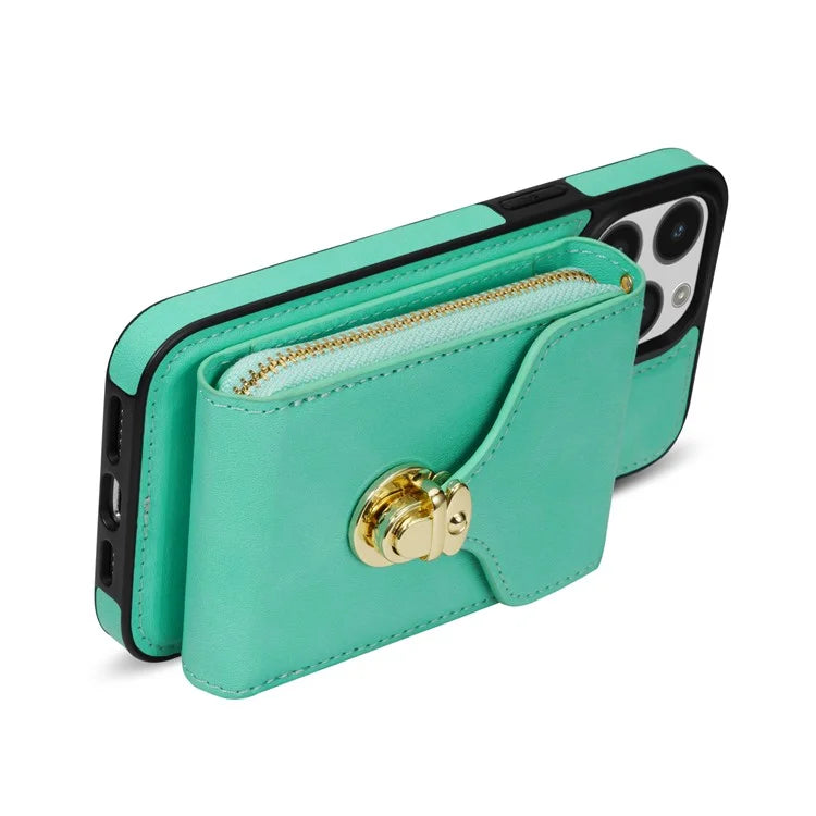 For iPhone 16 Pro Max Wallet Case Card Slots PU+TPU Phone Cover with Strap