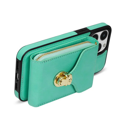 For iPhone 16 Pro Max Wallet Case Card Slots PU+TPU Phone Cover with Strap