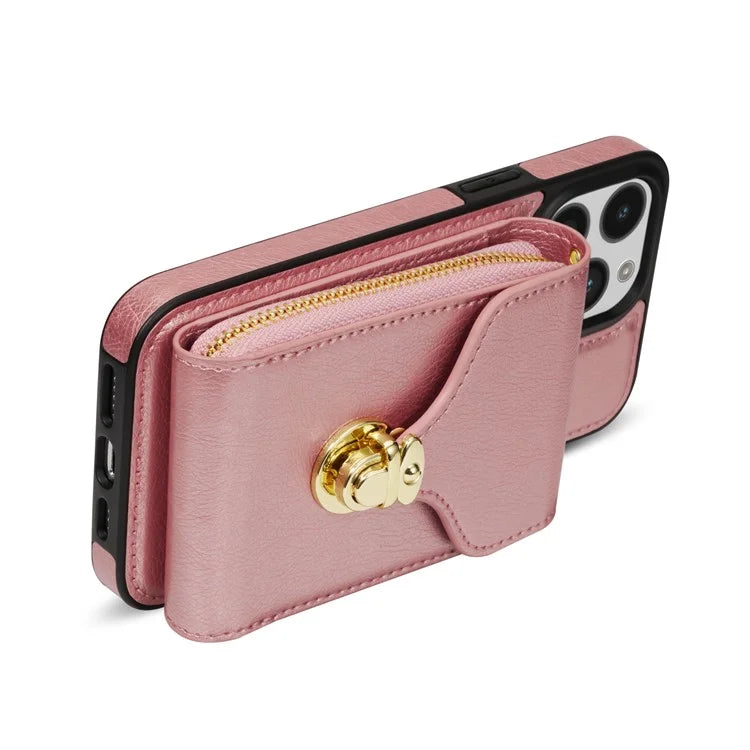 For iPhone 16 Pro Max Wallet Case Card Slots PU+TPU Phone Cover with Strap