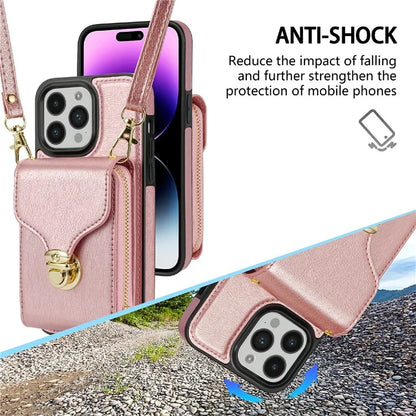 For iPhone 16 Pro Max Wallet Case Card Slots PU+TPU Phone Cover with Strap