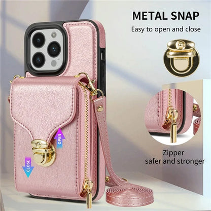 For iPhone 16 Pro Max Wallet Case Card Slots PU+TPU Phone Cover with Strap