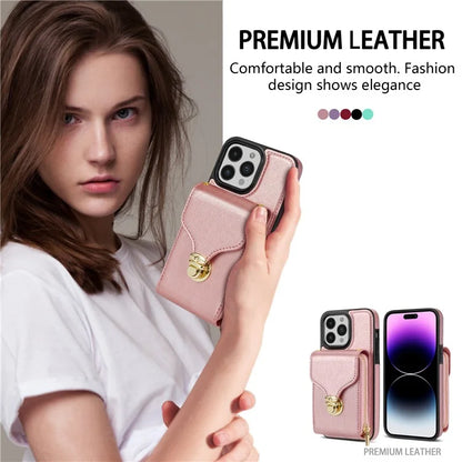 For iPhone 16 Pro Max Wallet Case Card Slots PU+TPU Phone Cover with Strap