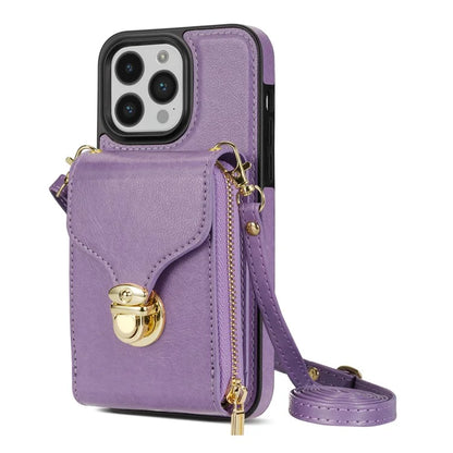 For iPhone 16 Pro Max Wallet Case Card Slots PU+TPU Phone Cover with Strap