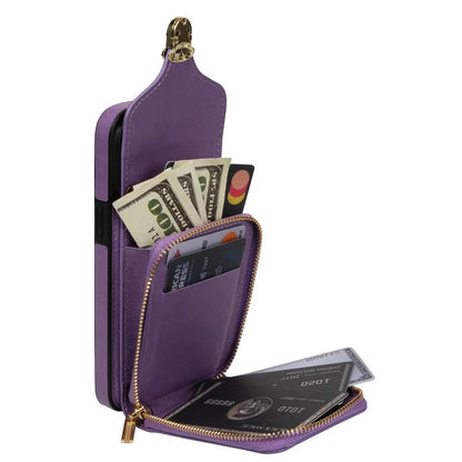 For iPhone 16 Pro Max Wallet Case Card Slots PU+TPU Phone Cover with Strap