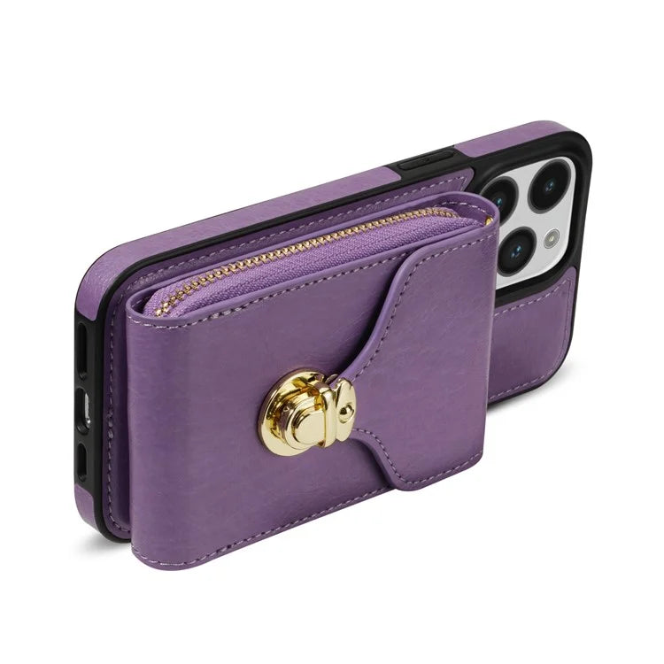 For iPhone 16 Pro Max Wallet Case Card Slots PU+TPU Phone Cover with Strap
