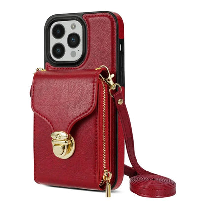 For iPhone 16 Pro Max Wallet Case Card Slots PU+TPU Phone Cover with Strap