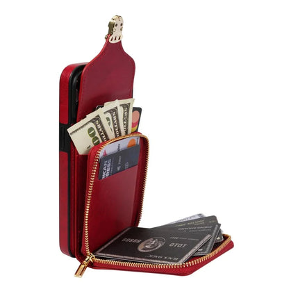 For iPhone 16 Pro Max Wallet Case Card Slots PU+TPU Phone Cover with Strap