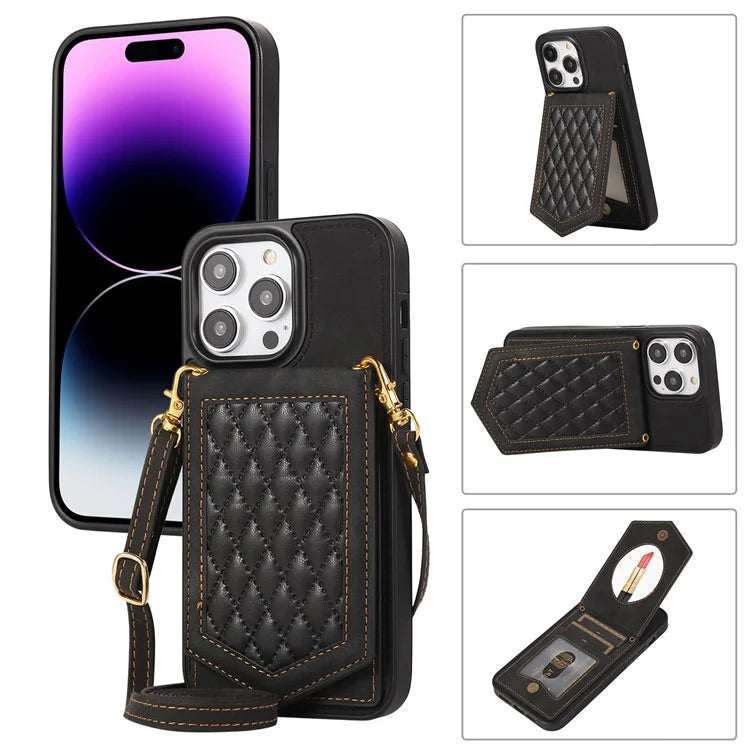 For iPhone 16 Pro Cover TPU Leather Phone Case RFID Blocking Hidden Mirror