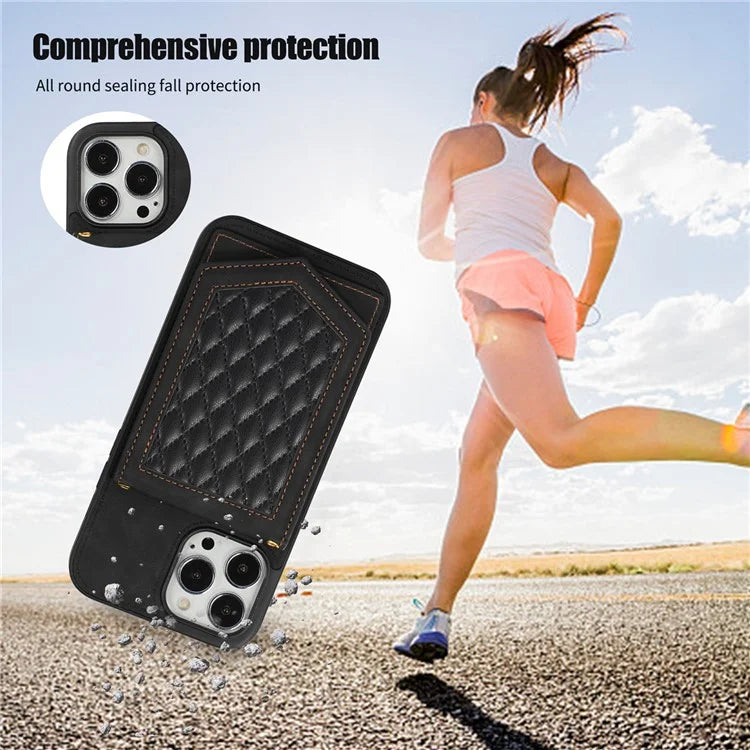 For iPhone 16 Pro Cover TPU Leather Phone Case RFID Blocking Hidden Mirror