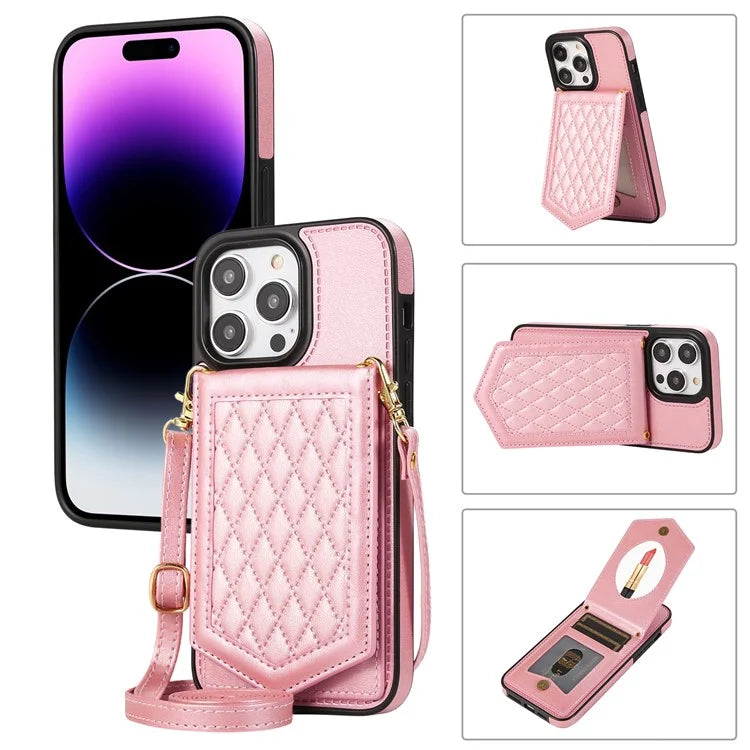 For iPhone 16 Pro Cover TPU Leather Phone Case RFID Blocking Hidden Mirror