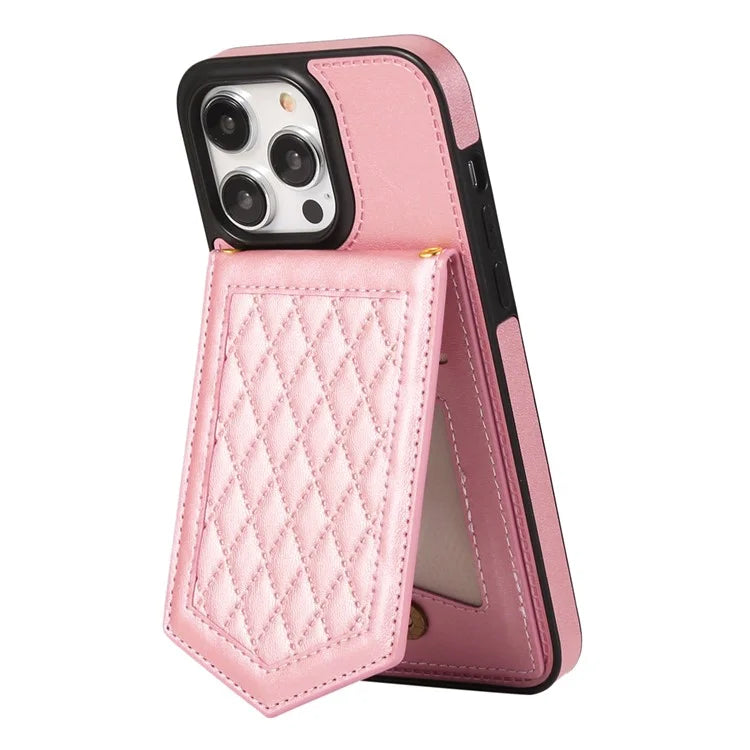 For iPhone 16 Pro Cover TPU Leather Phone Case RFID Blocking Hidden Mirror
