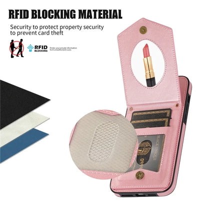 For iPhone 16 Pro Cover TPU Leather Phone Case RFID Blocking Hidden Mirror