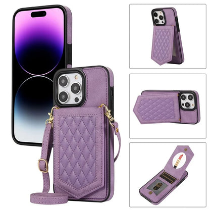 For iPhone 16 Pro Cover TPU Leather Phone Case RFID Blocking Hidden Mirror