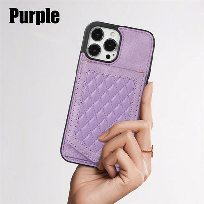 For iPhone 16 Pro Cover TPU Leather Phone Case RFID Blocking Hidden Mirror