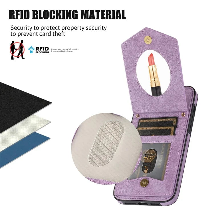 For iPhone 16 Pro Cover TPU Leather Phone Case RFID Blocking Hidden Mirror