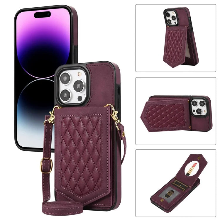 For iPhone 16 Pro Cover TPU Leather Phone Case RFID Blocking Hidden Mirror