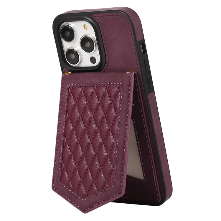 For iPhone 16 Pro Cover TPU Leather Phone Case RFID Blocking Hidden Mirror