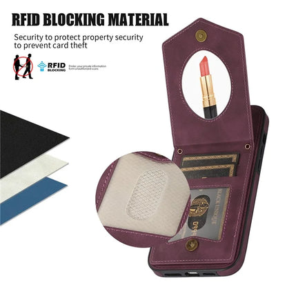 For iPhone 16 Pro Cover TPU Leather Phone Case RFID Blocking Hidden Mirror