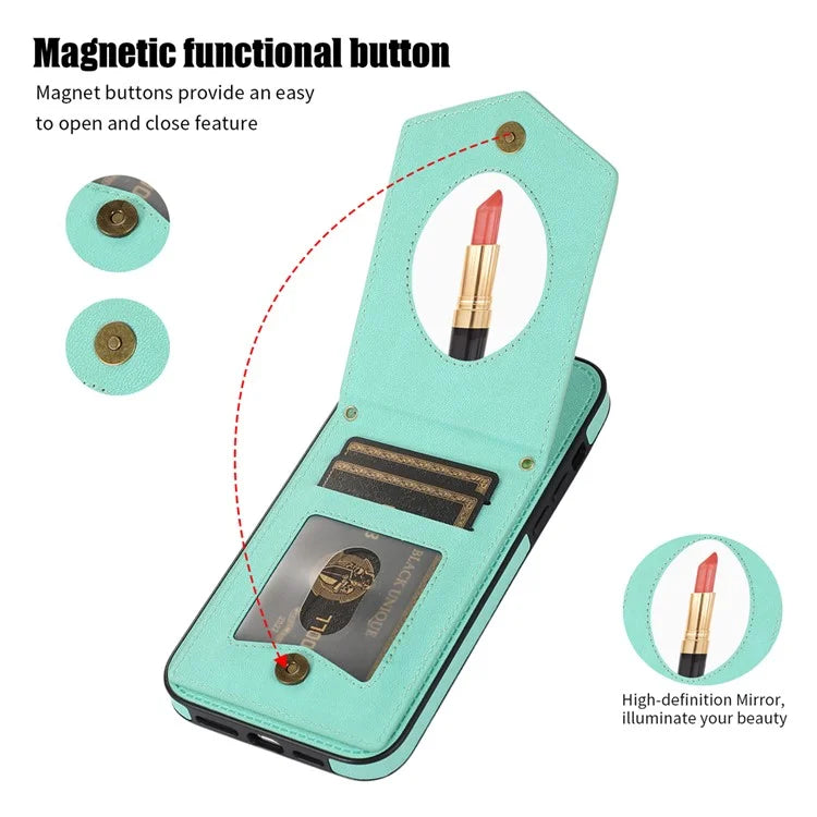 For iPhone 16 Pro Cover TPU Leather Phone Case RFID Blocking Hidden Mirror