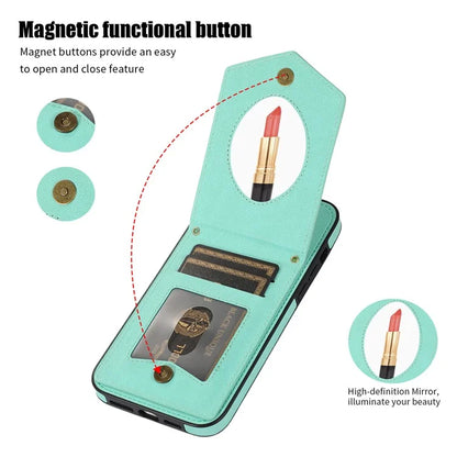 For iPhone 16 Pro Cover TPU Leather Phone Case RFID Blocking Hidden Mirror