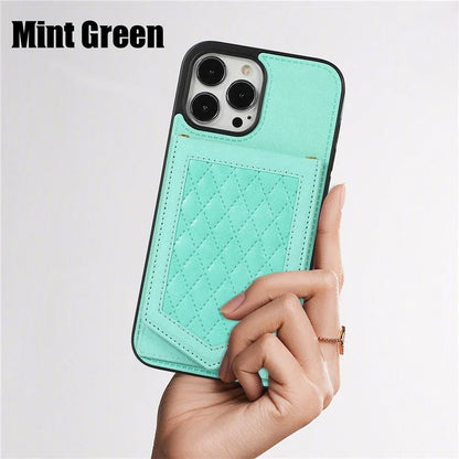 For iPhone 16 Pro Cover TPU Leather Phone Case RFID Blocking Hidden Mirror