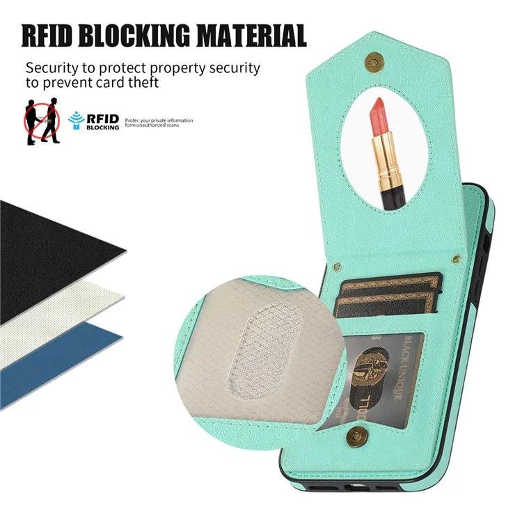 For iPhone 16 Pro Cover TPU Leather Phone Case RFID Blocking Hidden Mirror