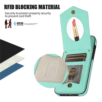 For iPhone 16 Pro Cover TPU Leather Phone Case RFID Blocking Hidden Mirror