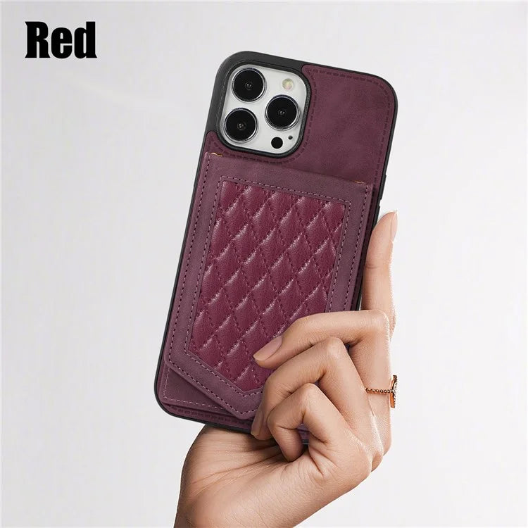 For iPhone 16 Pro Max Case RFID Blocking Hidden Mirror TPU+PU Phone Cover