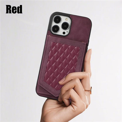 For iPhone 16 Pro Max Case RFID Blocking Hidden Mirror TPU+PU Phone Cover