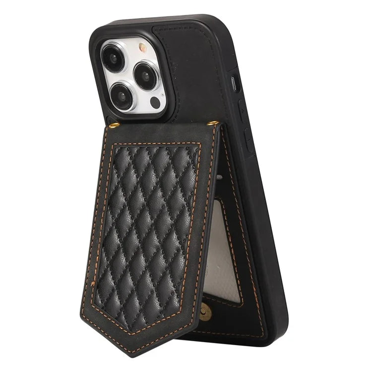 For iPhone 16 Pro Max Case RFID Blocking Hidden Mirror TPU+PU Phone Cover