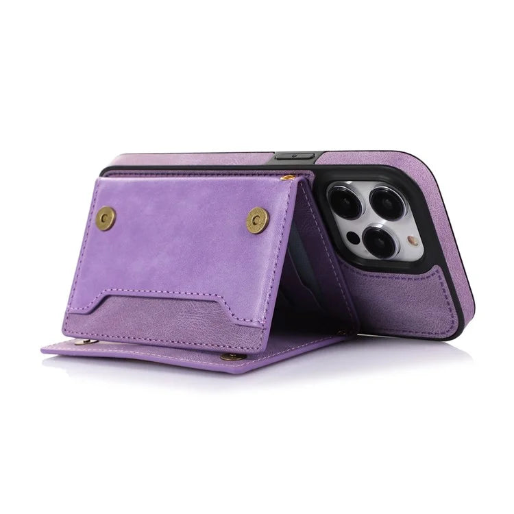 For iPhone 16 Pro Case Wallet RFID Blocking TPU Leather Phone Cover with Lanyard