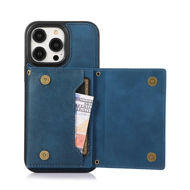 For iPhone 16 Pro Case Wallet RFID Blocking TPU Leather Phone Cover with Lanyard