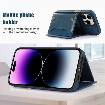 For iPhone 16 Pro Case Wallet RFID Blocking TPU Leather Phone Cover with Lanyard