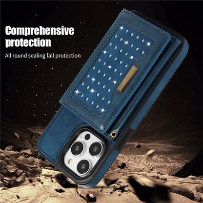 For iPhone 16 Pro Case Wallet RFID Blocking TPU Leather Phone Cover with Lanyard