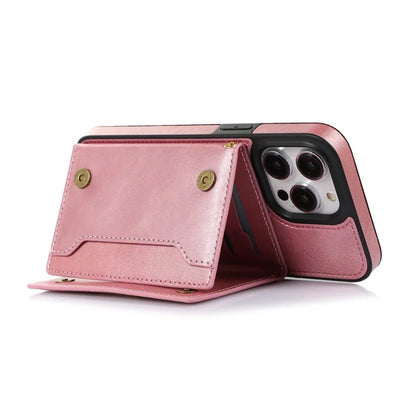 For iPhone 16 Pro Case Wallet RFID Blocking TPU Leather Phone Cover with Lanyard