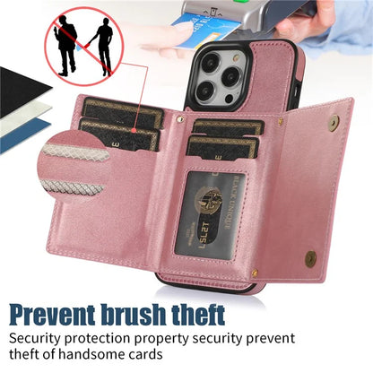 For iPhone 16 Pro Case Wallet RFID Blocking TPU Leather Phone Cover with Lanyard