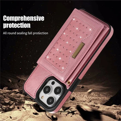 For iPhone 16 Pro Case Wallet RFID Blocking TPU Leather Phone Cover with Lanyard